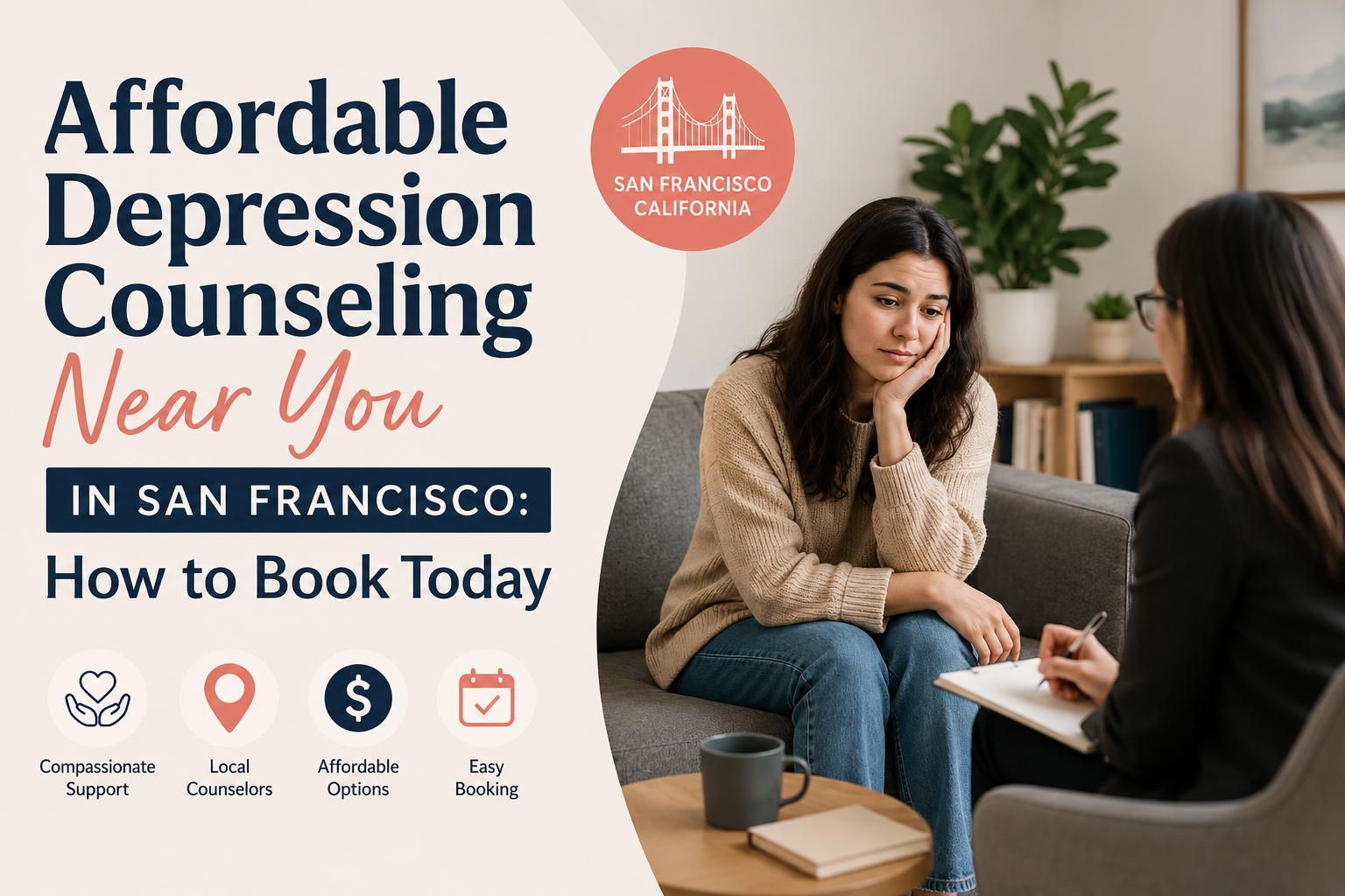 Affordable depression counseling in San Francisco with a therapist and client in a counseling session.