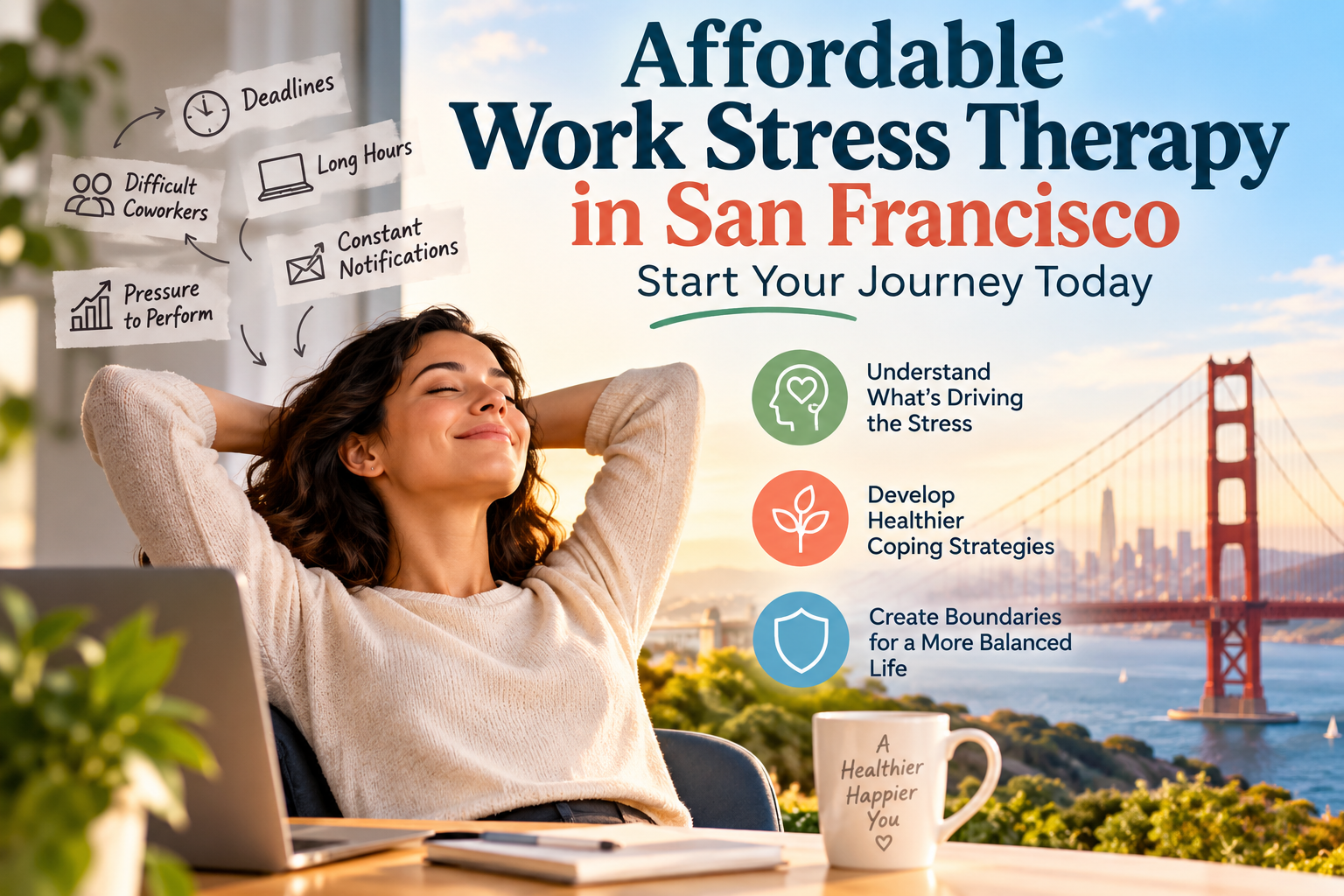 Affordable work stress therapy in San Francisco for professionals seeking healthier coping strategies and work-life balance.